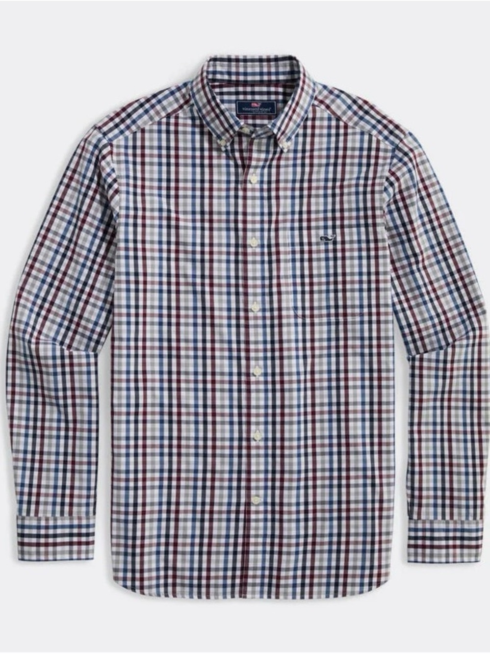 Vineyard Vines Navy, White and Red Plaid Button-Down Shirt